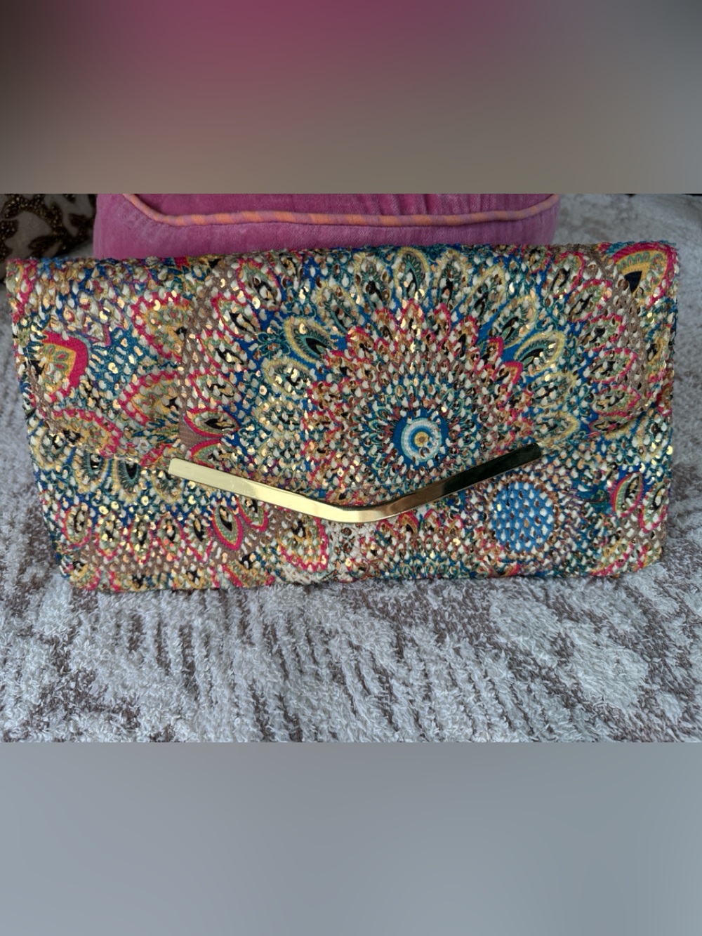 Vintage Jessica McClintock Sequin Evening Clutch Gold Chain statement bag - Picture 6 of 17
